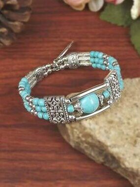 Turquoise Silver Bracelet Trendy Boho Western